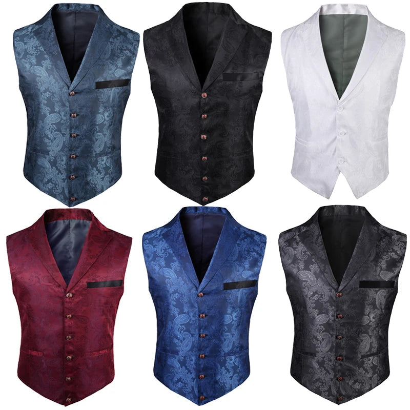 2025 New High-end Suit Collar Jacquard White Vest for Men, Black Sleeveless Waistcoat,navy Blue Billiards Uniform,magician Vests TechVisio