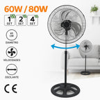 80W Silent Standing Fan with 3 Speeds and Oscillating Function, Diameter 45cm, Temperature Range 5 to 42 Degrees, Ce and Rohs Certified, Powerful and Efficient TechVisio