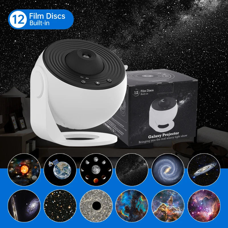 AUSYLE 12-in-1 Planetarium-Projektor – LED-Nachtlicht Galaxie, 360°-Drehung, Kindergeschenk & Deko