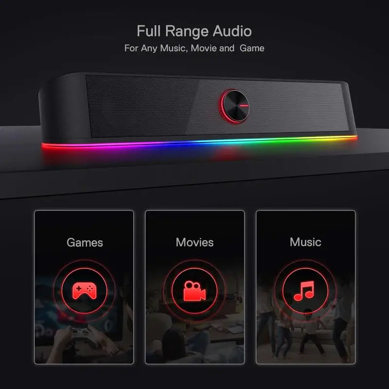 Redragon GS560 Adiemus RGB USB Desktop Soundbar, 2.0 Channel Computer Speaker with Dynamic Lighting Bar Audio-Light Sync/Display TechVisio