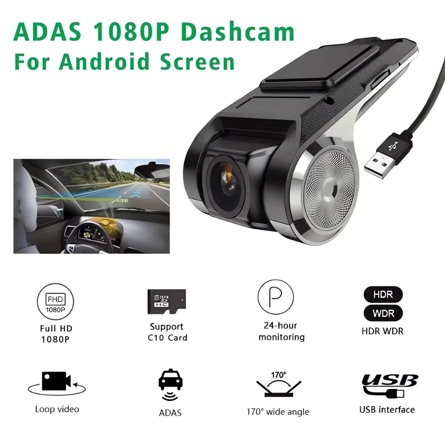 HD Car DVR Dash Cam  ADAS Video 720P/1080P USB Dashcam Auto Drive Recorder for Android Multimedia Player DVD Voice Alarm TechVisio