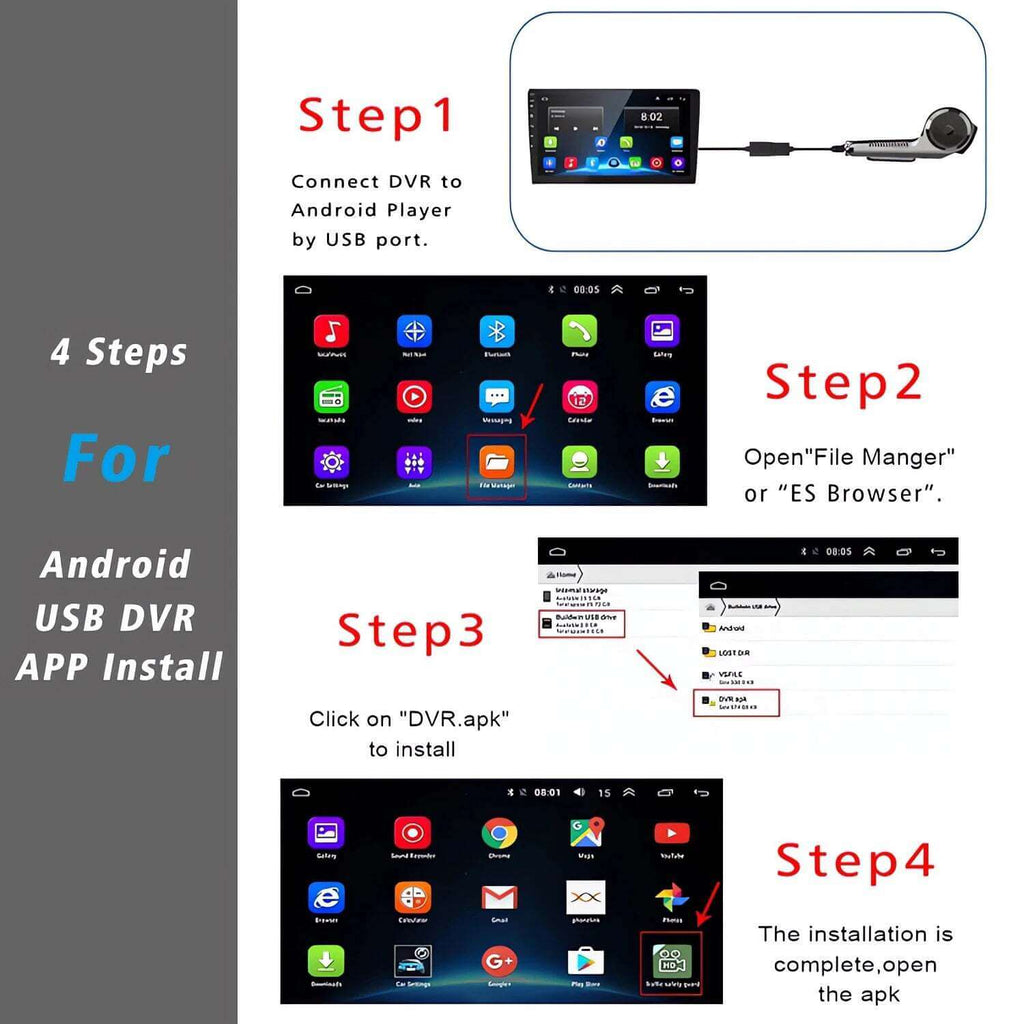 HD Car DVR Dash Cam  ADAS Video 720P/1080P USB Dashcam Auto Drive Recorder for Android Multimedia Player DVD Voice Alarm TechVisio