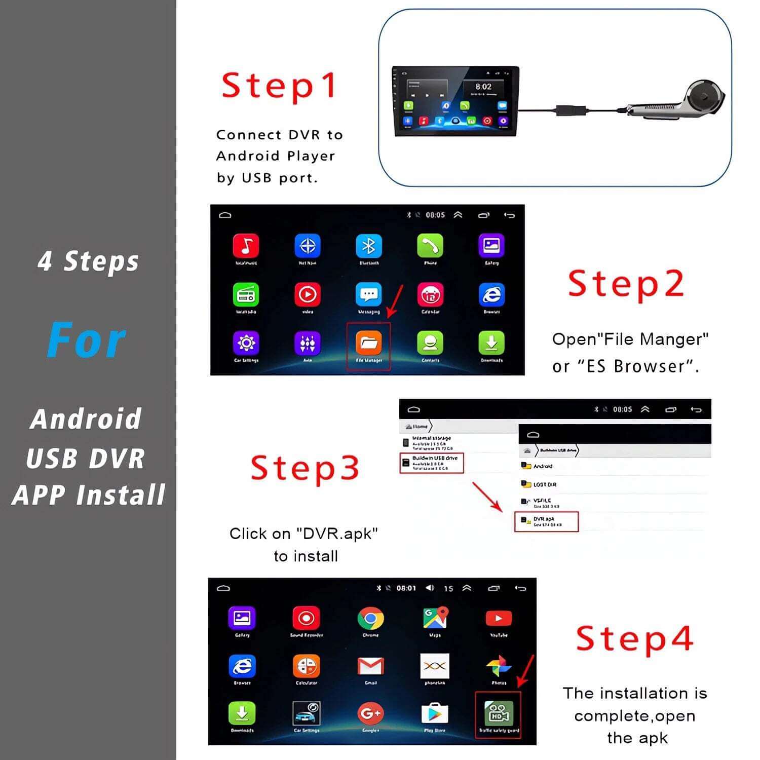 HD Car DVR Dash Cam  ADAS Video 720P/1080P USB Dashcam Auto Drive Recorder for Android Multimedia Player DVD Voice Alarm TechVisio
