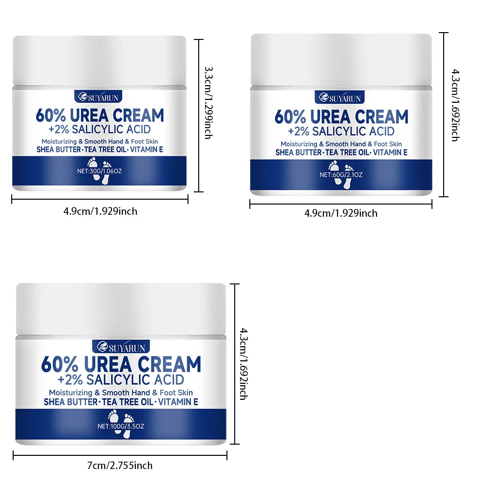 SUYARUN 60% Urea Foot Cream for Cracked Heels & Dry Skin - Intensive Moisturizing Treatment, Callus Remover, Diabetic Foot Care. TechVisio