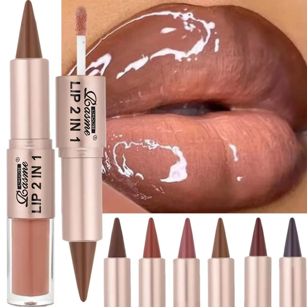 2-in-1 Lipstick & Lip Gloss, Dual-End Design, Waterproof Long-Lasting Lip Liner, Moisturizing Glossy Finish for Plump Lips TechVisio