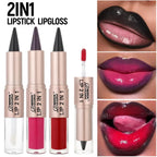 2-in-1 Lipstick & Lip Gloss, Dual-End Design, Waterproof Long-Lasting Lip Liner, Moisturizing Glossy Finish for Plump Lips TechVisio