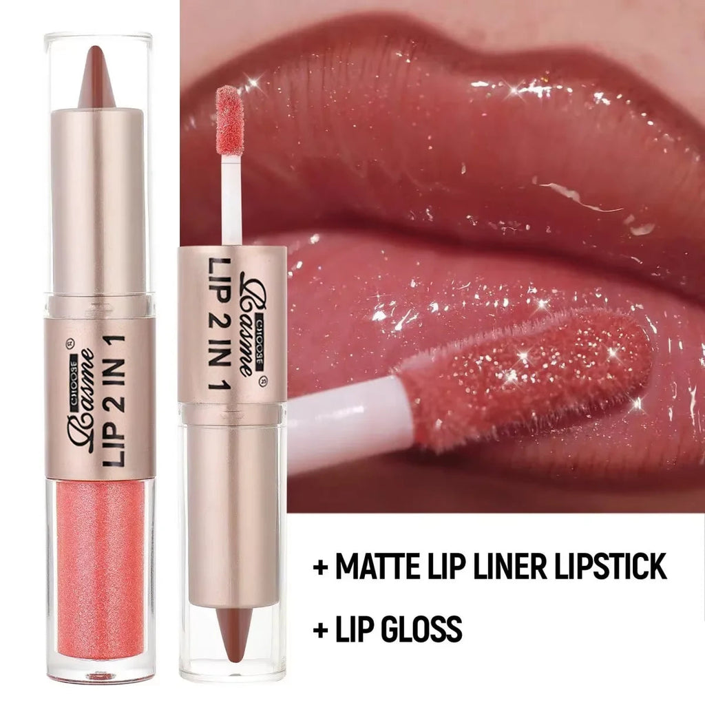 2-in-1 Lipstick & Lip Gloss, Dual-End Design, Waterproof Long-Lasting Lip Liner, Moisturizing Glossy Finish for Plump Lips TechVisio