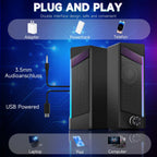 2 in 1 USB PC Speaker Notebook Stereo RGB Light Wired Portable Full Frequency Desktop Computer Laptop Subwoofer TechVisio