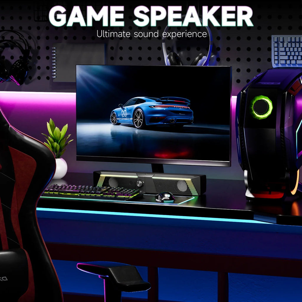 2 in 1 USB PC Speaker Notebook Stereo RGB Light Wired Portable Full Frequency Desktop Computer Laptop Subwoofer TechVisio
