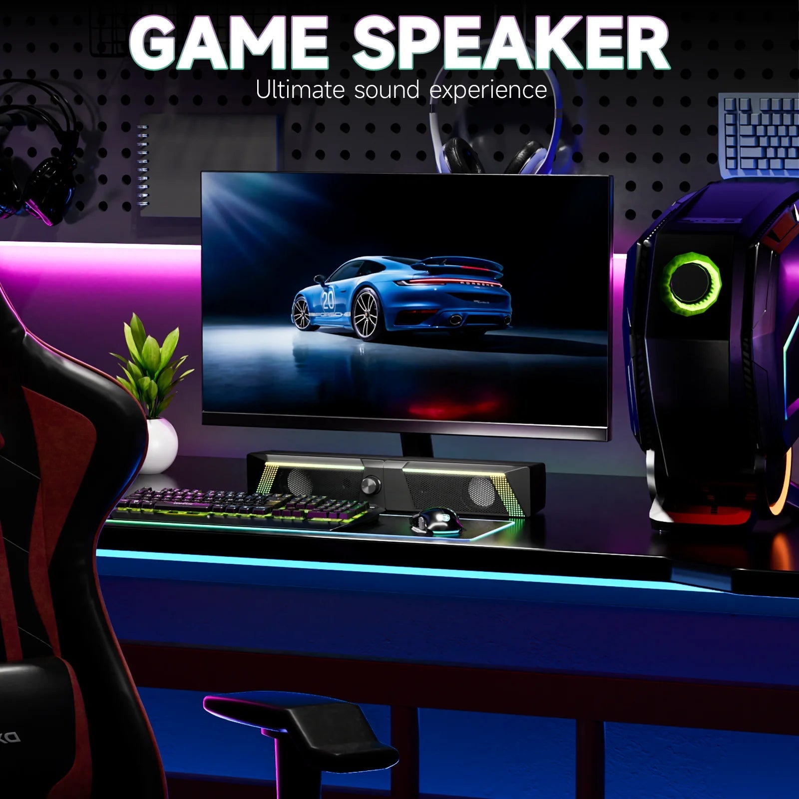 2 in 1 USB PC Speaker Notebook Stereo RGB Light Wired Portable Full Frequency Desktop Computer Laptop Subwoofer TechVisio