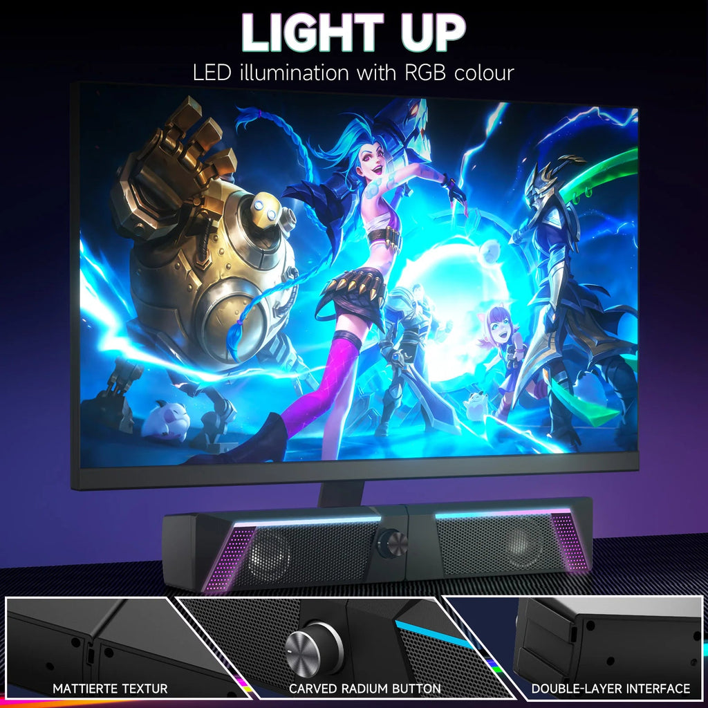 2 in 1 USB PC Speaker Notebook Stereo RGB Light Wired Portable Full Frequency Desktop Computer Laptop Subwoofer TechVisio
