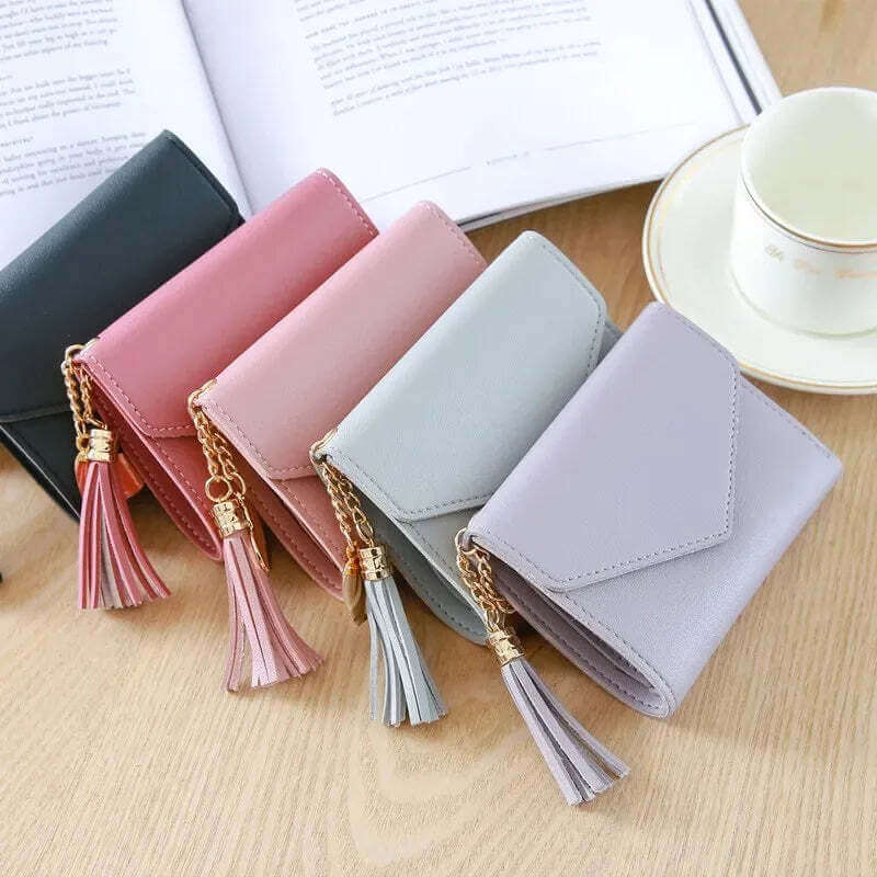 Fashion Short Women Wallets PU Leather Women Luxury Tassels Wallet Hasp Small Wallet Trend Coin Purse Ladies Card Holder Pouch TechVisio
