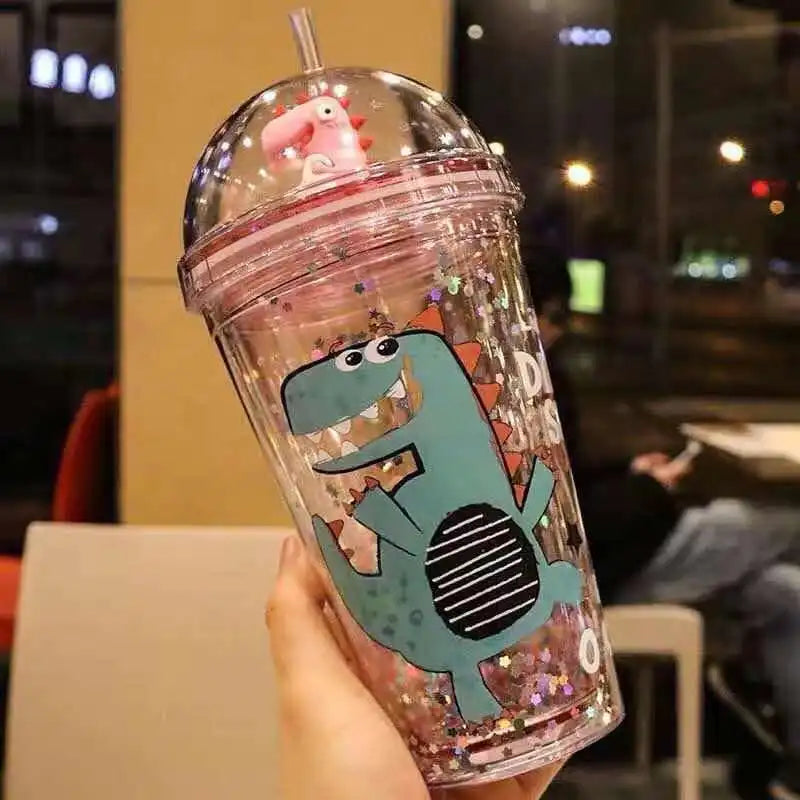 Kawaii Dinosaur Blossom Bottle Creative Sequin Rabbit Crushed Ice Cup Summer Drink Mugs With Straw Coffee Juice Mugs TechVisio