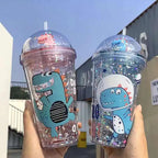 Kawaii Dinosaur Blossom Bottle Creative Sequin Rabbit Crushed Ice Cup Summer Drink Mugs With Straw Coffee Juice Mugs TechVisio