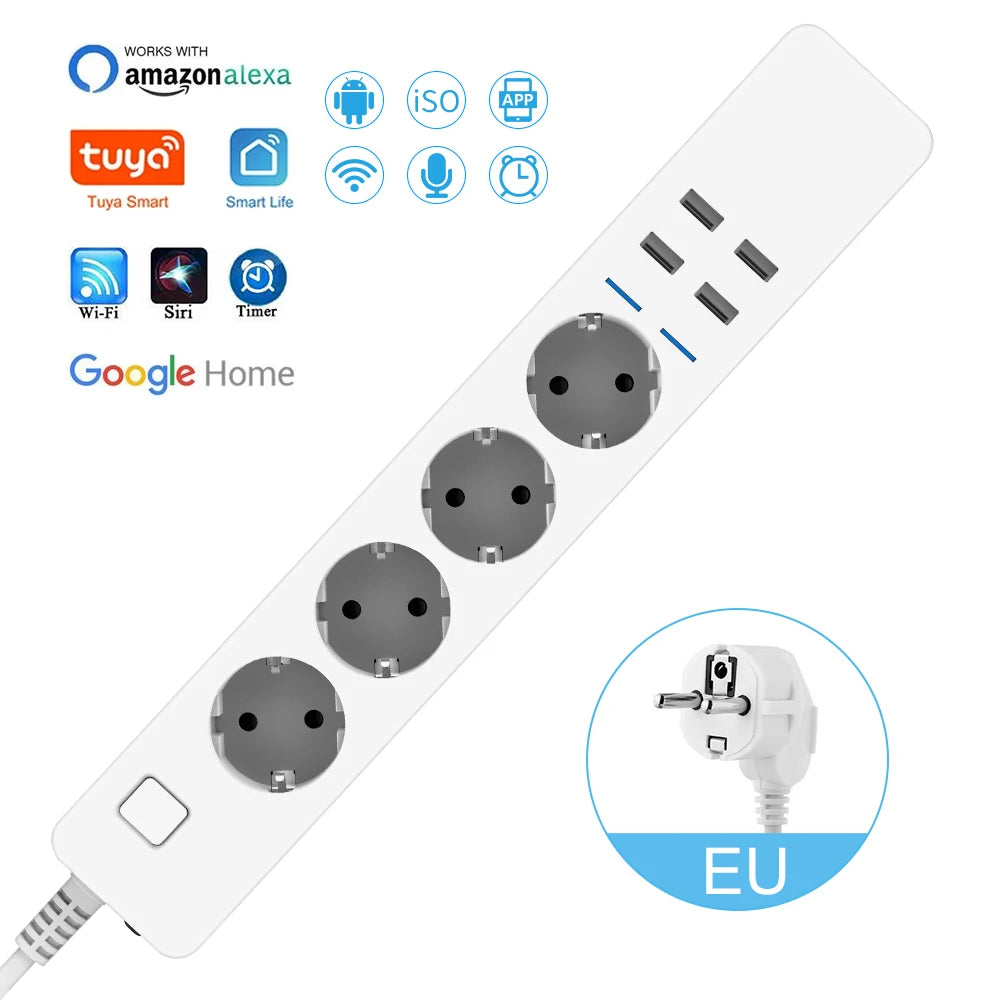 YITOM WiFi Smart Power Strip – 4 EU Outlets + 4 USB | Alexa Google Home