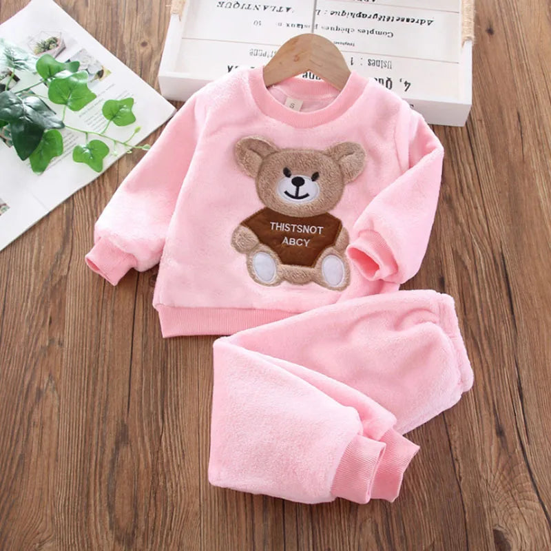 New Winter Baby Girls Boys Homewear Sets Autumn Fashion Flannel Fleece Clothes Kids Cartoon Bear Sleepwear Children Pajamas TechVisio