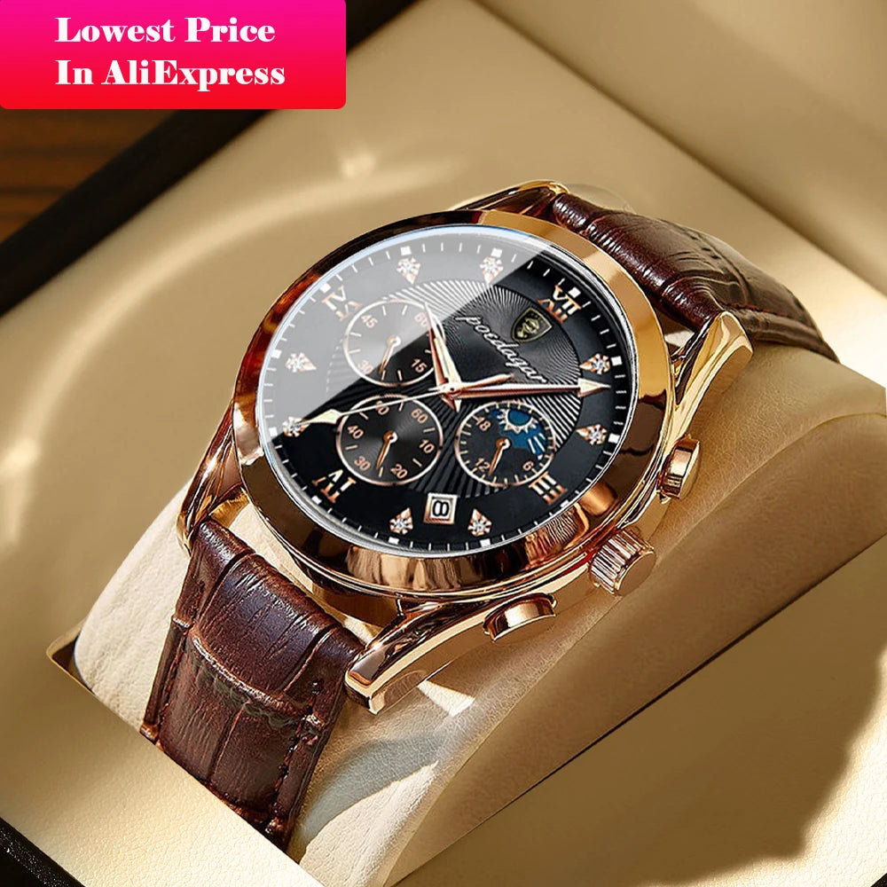 POEDAGAR Men Watch New Top Brand Luxury Waterproof Luminous Sport Wristwatch Quartz Military Genuine Leather Relogio Masculino TechVisio