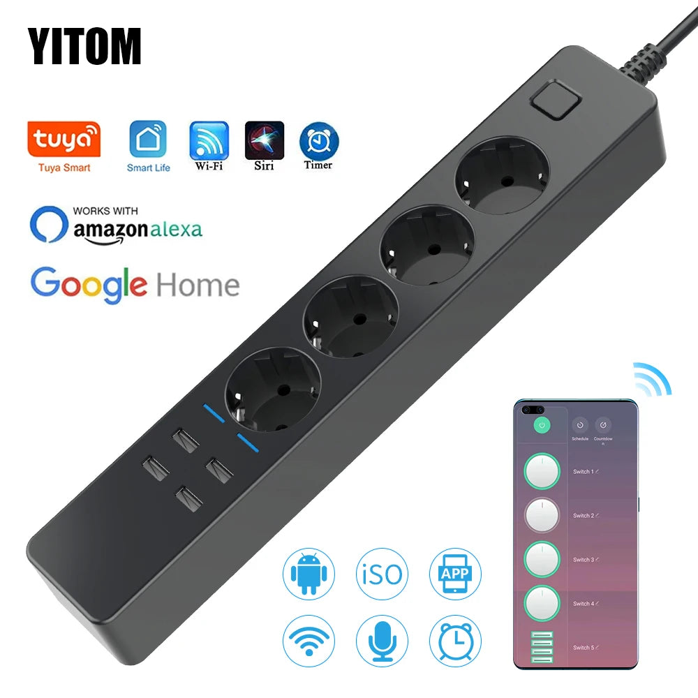 YITOM WiFi Smart Power Strip – 4 EU Outlets + 4 USB | Alexa Google Home