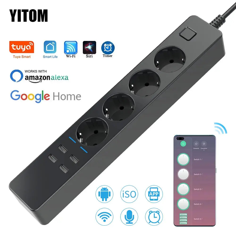 Multiprise Connectée WiFi YITOM – 4 Prises EU + 4 USB | Alexa Google Home TechVisio