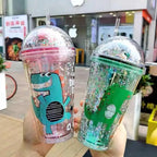 Kawaii Dinosaur Blossom Bottle Creative Sequin Rabbit Crushed Ice Cup Summer Drink Mugs With Straw Coffee Juice Mugs TechVisio