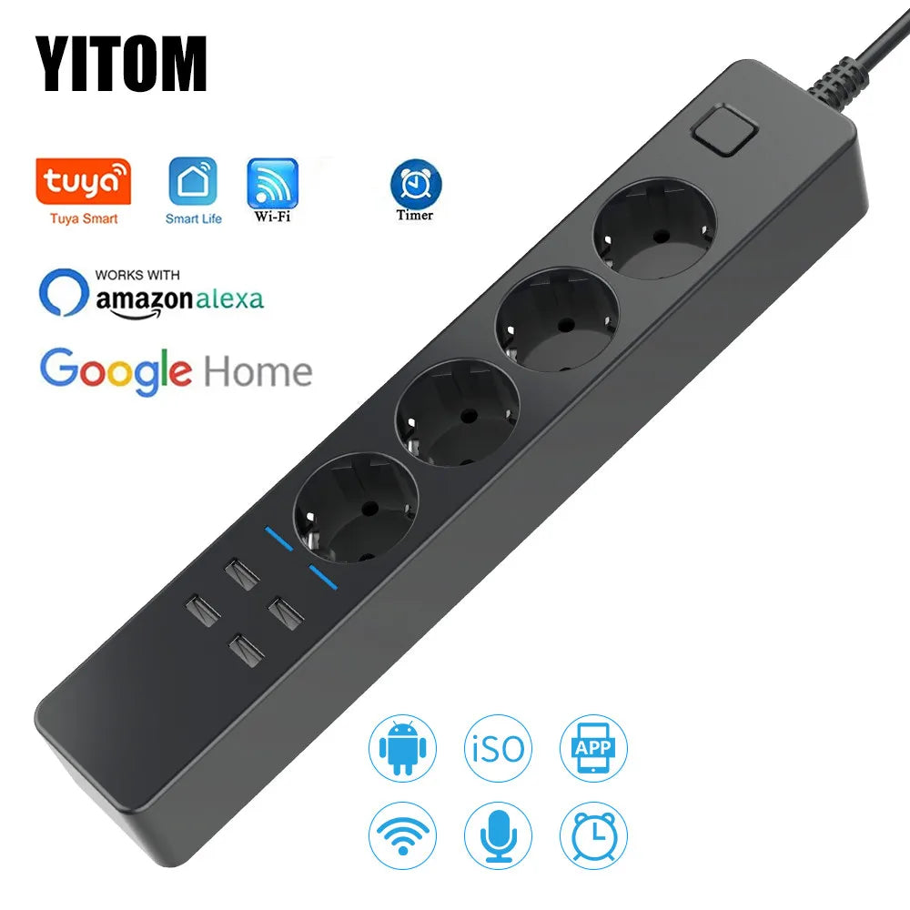 YITOM WiFi Smart Power Strip – 4 EU Outlets + 4 USB | Alexa Google Home