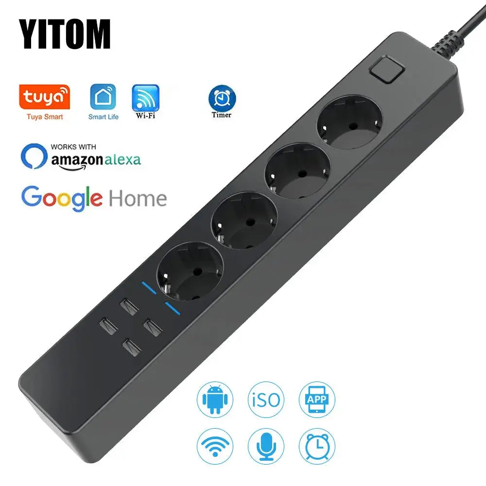 Multiprise Connectée WiFi YITOM – 4 Prises EU + 4 USB | Alexa Google Home TechVisio
