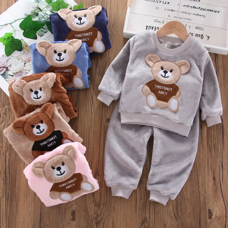 New Winter Baby Girls Boys Homewear Sets Autumn Fashion Flannel Fleece Clothes Kids Cartoon Bear Sleepwear Children Pajamas TechVisio