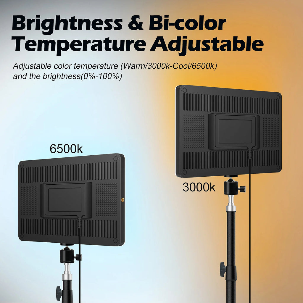 TechVisio LED Video Panel – Bi-Color 3300-5600K | Tripod | 1 or 2 Panels