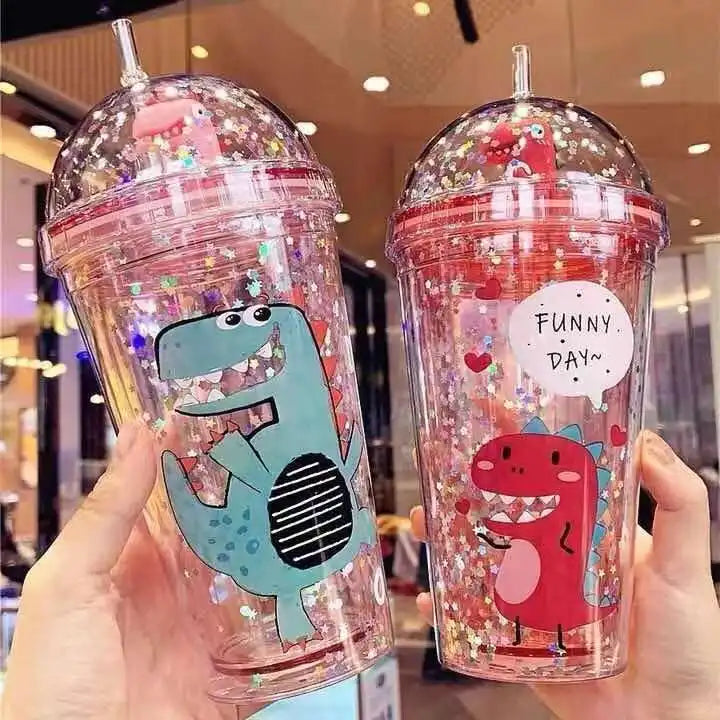 Kawaii Dinosaur Blossom Bottle Creative Sequin Rabbit Crushed Ice Cup Summer Drink Mugs With Straw Coffee Juice Mugs TechVisio