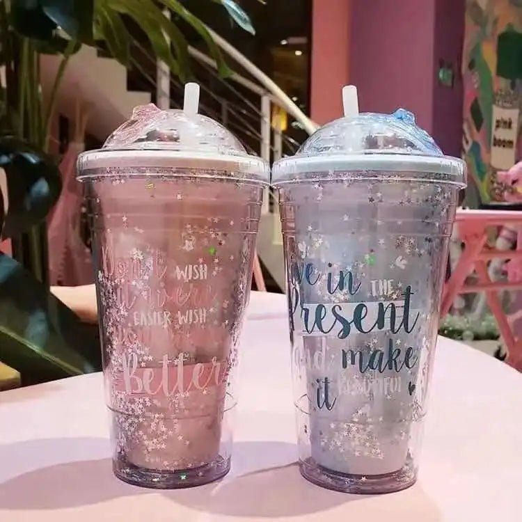 Kawaii Dinosaur Blossom Bottle Creative Sequin Rabbit Crushed Ice Cup Summer Drink Mugs With Straw Coffee Juice Mugs TechVisio