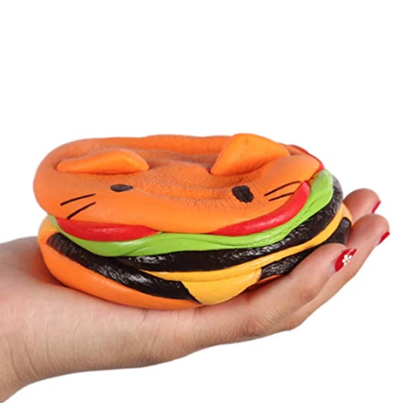 Squishy Burger Tête de Chat Parfumé – PU Slow-Rising, Anti-Stress