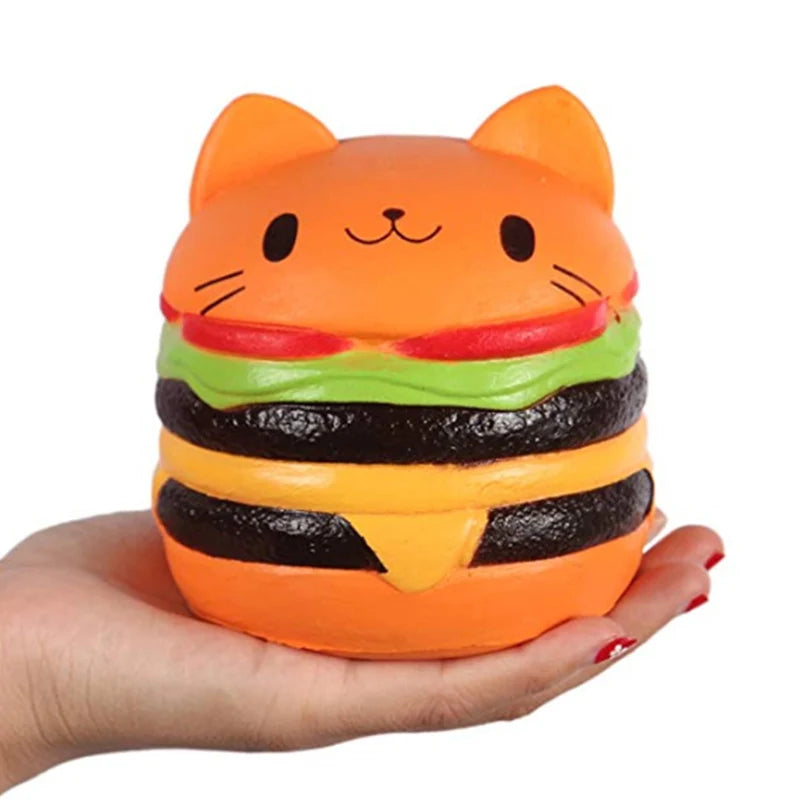 Squishy Burger Tête de Chat Parfumé – PU Slow-Rising, Anti-Stress