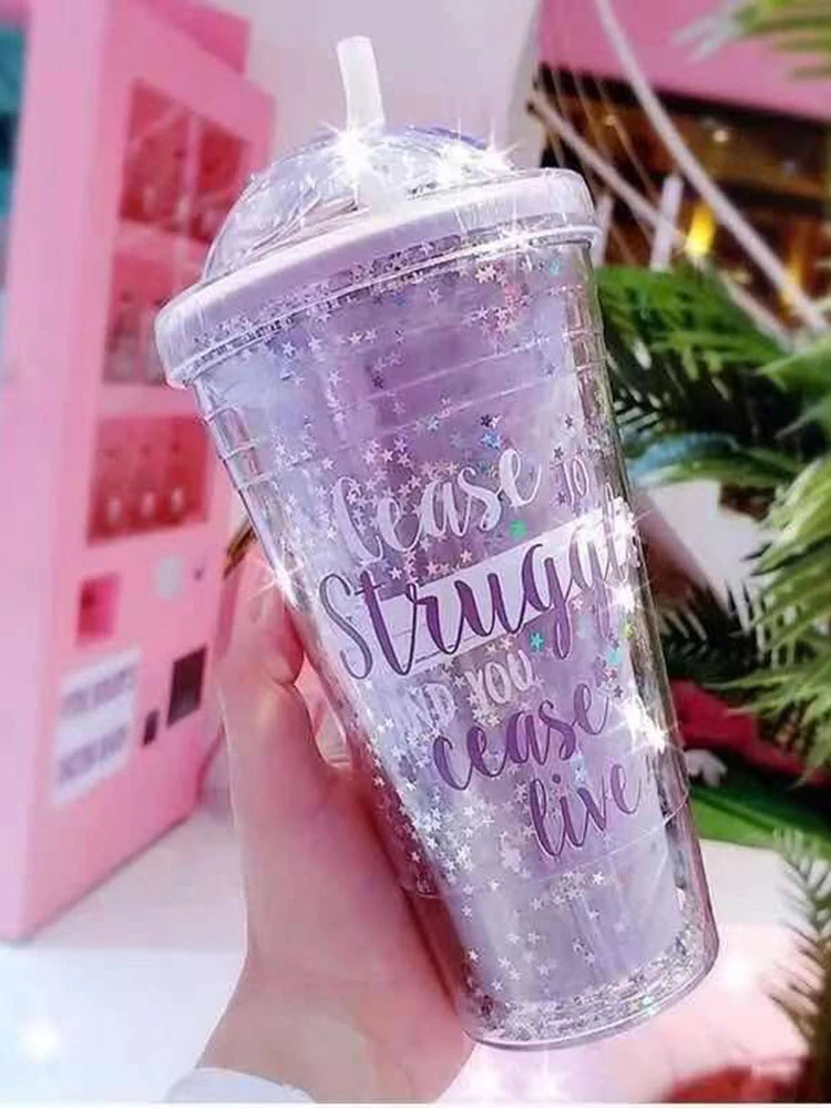 Kawaii Dinosaur Blossom Bottle Creative Sequin Rabbit Crushed Ice Cup Summer Drink Mugs With Straw Coffee Juice Mugs TechVisio