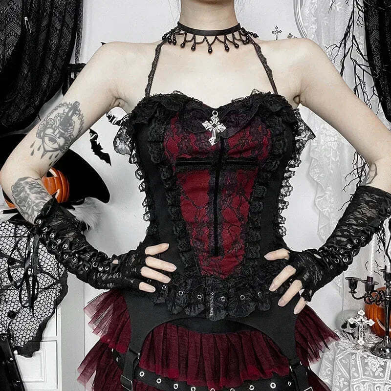 2025 Gothic Women Crop Top Skeleton Printed Black Corset Tops Sexy Aesthetic Grunge Fairy Core 90s Camisole Y2K Clothes TechVisio