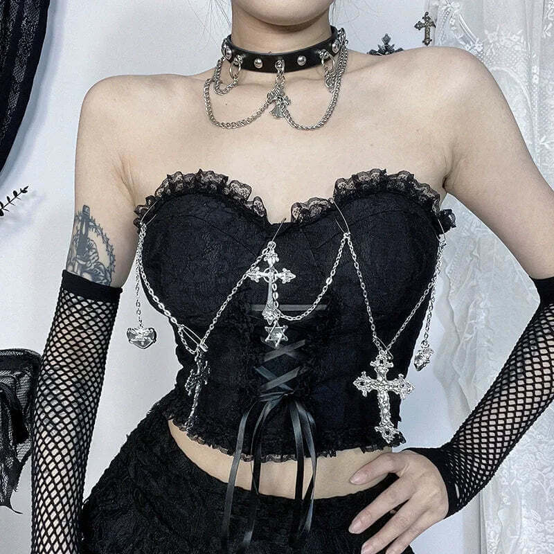 2025 Gothic Women Crop Top Skeleton Printed Black Corset Tops Sexy Aesthetic Grunge Fairy Core 90s Camisole Y2K Clothes TechVisio