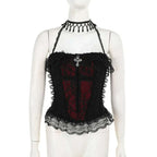 2025 Gothic Women Crop Top Skeleton Printed Black Corset Tops Sexy Aesthetic Grunge Fairy Core 90s Camisole Y2K Clothes TechVisio