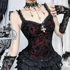 2025 Gothic Women Crop Top Skeleton Printed Black Corset Tops Sexy Aesthetic Grunge Fairy Core 90s Camisole Y2K Clothes TechVisio