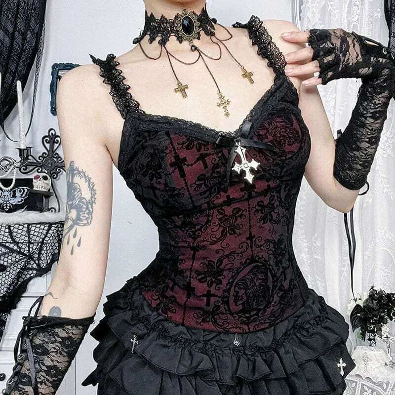 2025 Gothic Women Crop Top Skeleton Printed Black Corset Tops Sexy Aesthetic Grunge Fairy Core 90s Camisole Y2K Clothes TechVisio