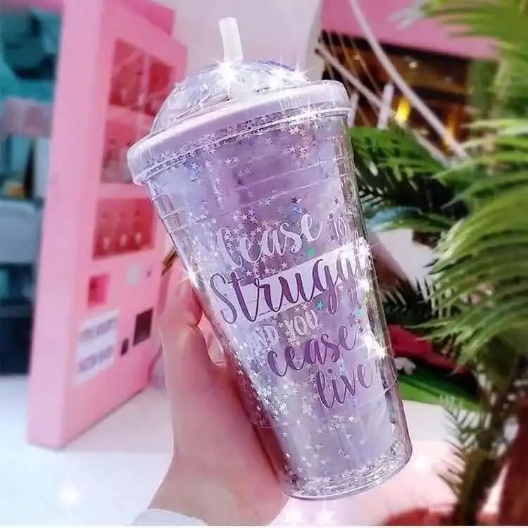 Kawaii Dinosaur Blossom Bottle Creative Sequin Rabbit Crushed Ice Cup Summer Drink Mugs With Straw Coffee Juice Mugs TechVisio
