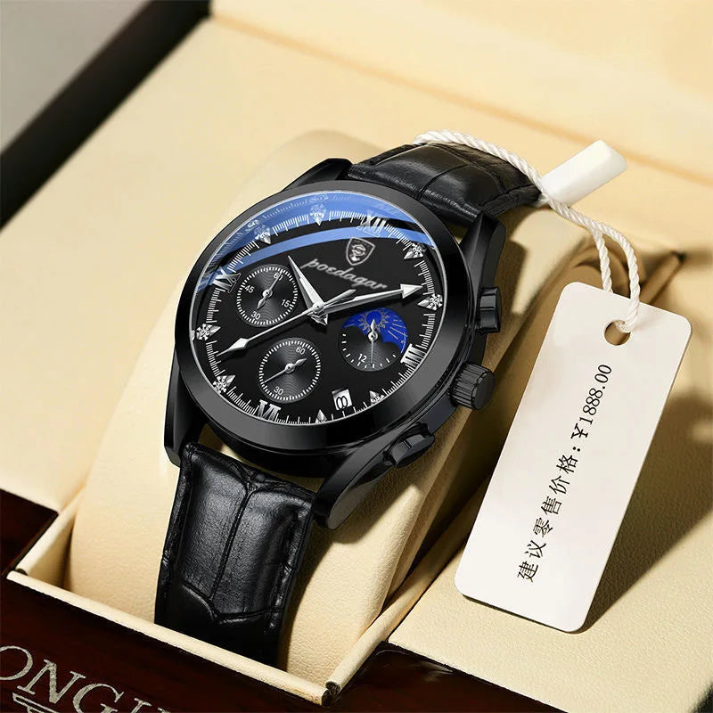 POEDAGAR Men Watch New Top Brand Luxury Waterproof Luminous Sport Wristwatch Quartz Military Genuine Leather Relogio Masculino TechVisio
