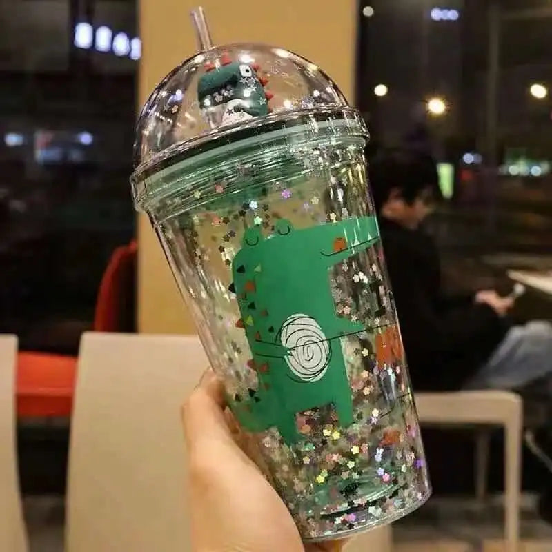 Kawaii Dinosaur Blossom Bottle Creative Sequin Rabbit Crushed Ice Cup Summer Drink Mugs With Straw Coffee Juice Mugs TechVisio