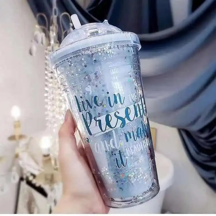 Kawaii Dinosaur Blossom Bottle Creative Sequin Rabbit Crushed Ice Cup Summer Drink Mugs With Straw Coffee Juice Mugs TechVisio