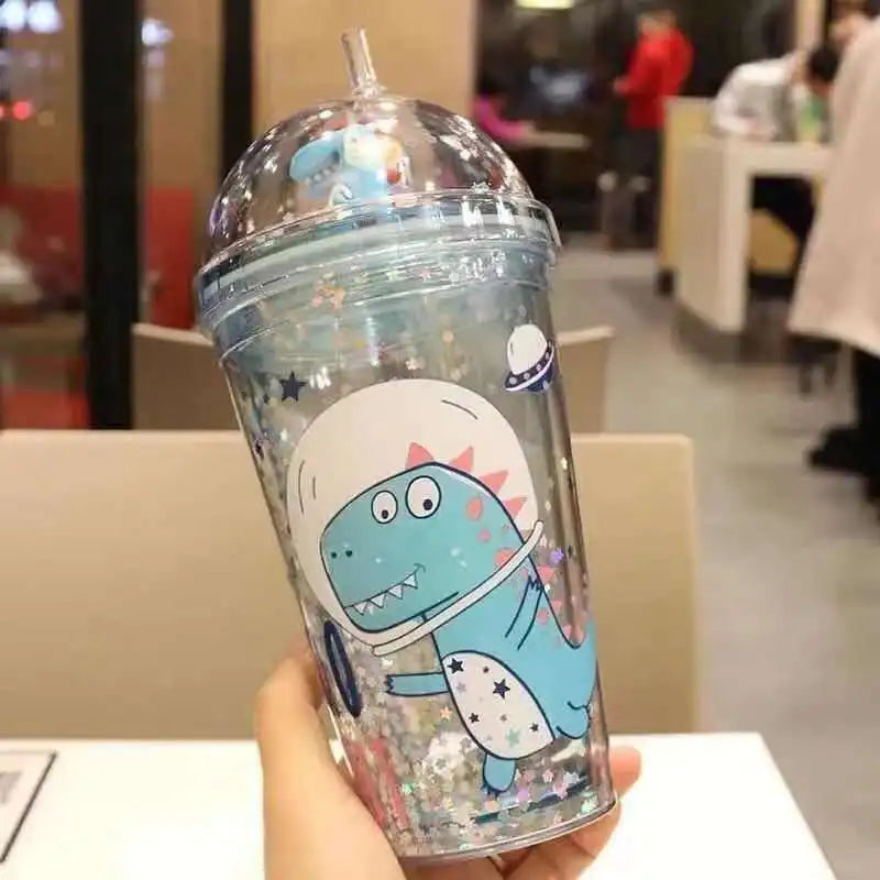 Kawaii Dinosaur Blossom Bottle Creative Sequin Rabbit Crushed Ice Cup Summer Drink Mugs With Straw Coffee Juice Mugs TechVisio