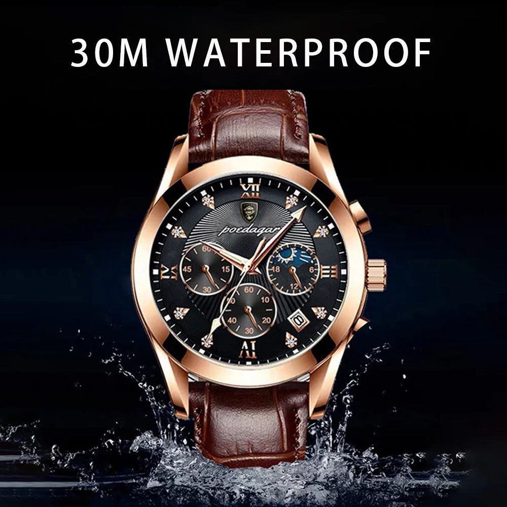 POEDAGAR Men Watch New Top Brand Luxury Waterproof Luminous Sport Wristwatch Quartz Military Genuine Leather Relogio Masculino TechVisio