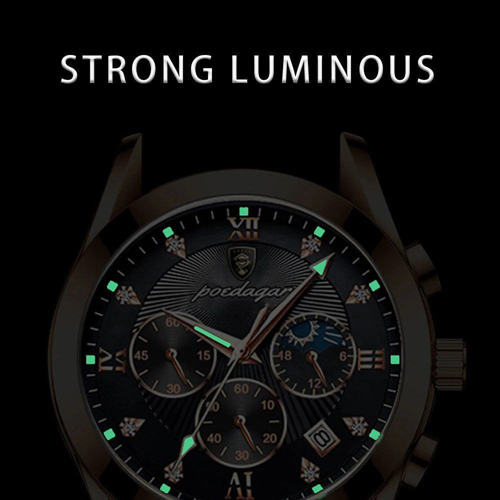 POEDAGAR Men Watch New Top Brand Luxury Waterproof Luminous Sport Wristwatch Quartz Military Genuine Leather Relogio Masculino TechVisio