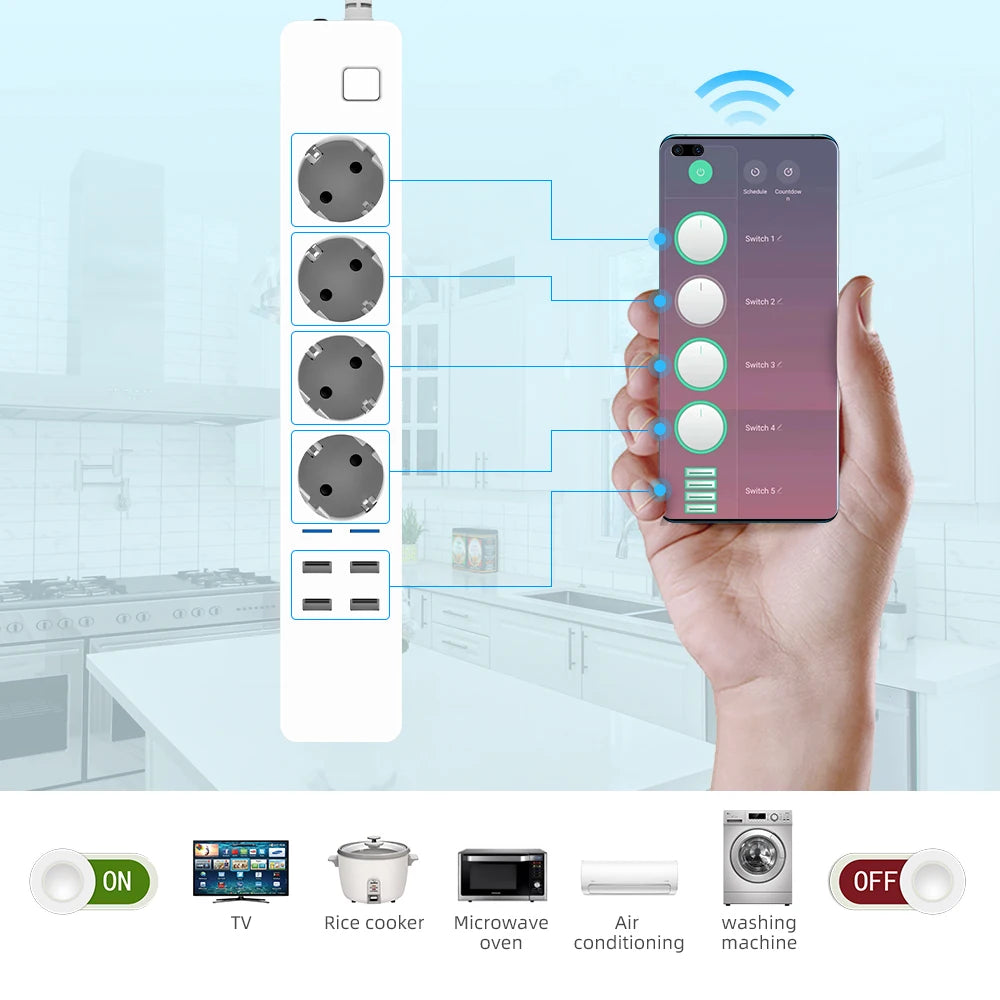 Multiprise Connectée WiFi YITOM – 4 Prises EU + 4 USB | Alexa Google Home