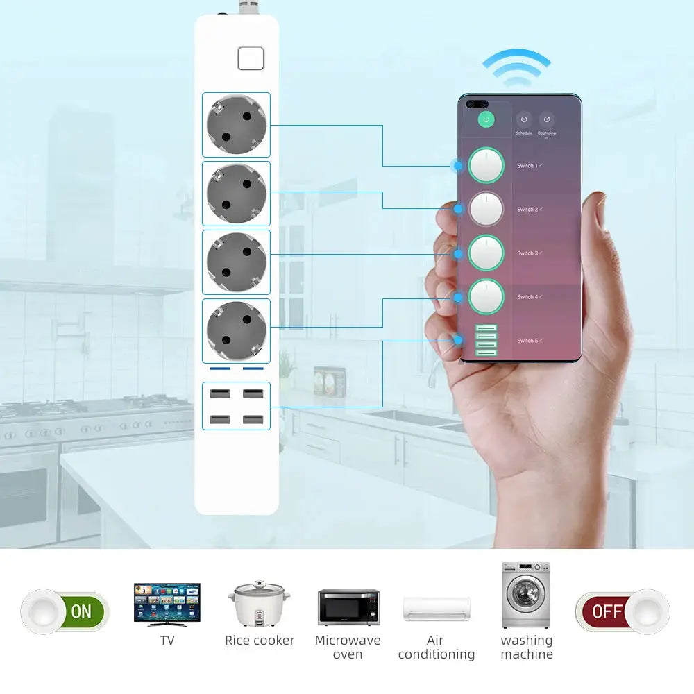 Multiprise Connectée WiFi YITOM – 4 Prises EU + 4 USB | Alexa Google Home TechVisio