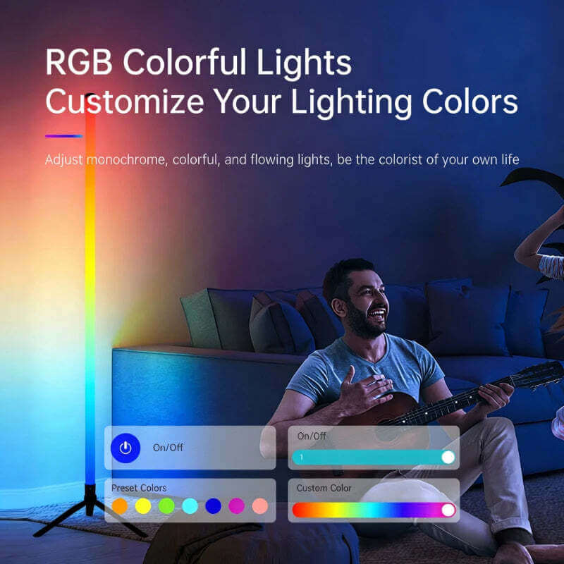 120CM LED RGB Floor Lamp Bar, Sound Pickup Ambient Light, Corner Wall Light for Bedroom, E-Sports Room Live Atmosphere Lamp TechVisio
