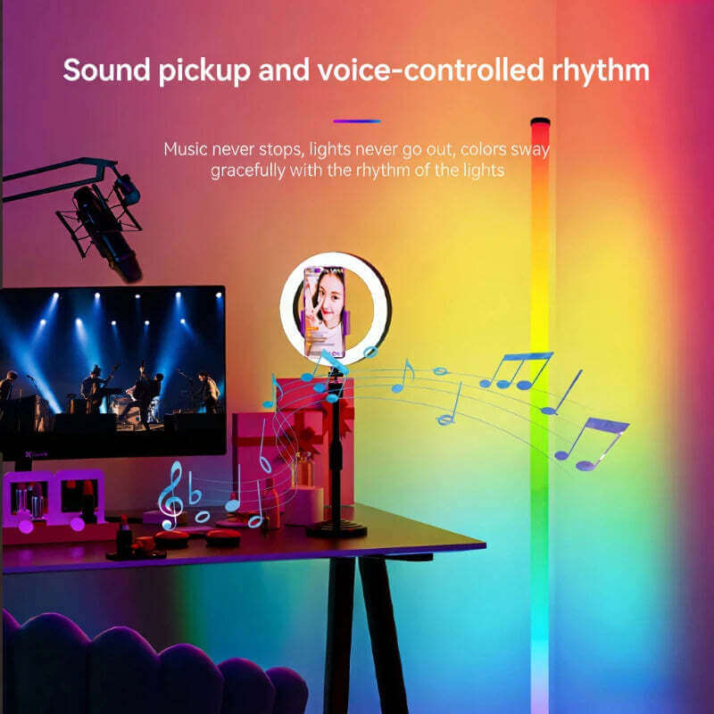 120CM LED RGB Floor Lamp Bar, Sound Pickup Ambient Light, Corner Wall Light for Bedroom, E-Sports Room Live Atmosphere Lamp TechVisio