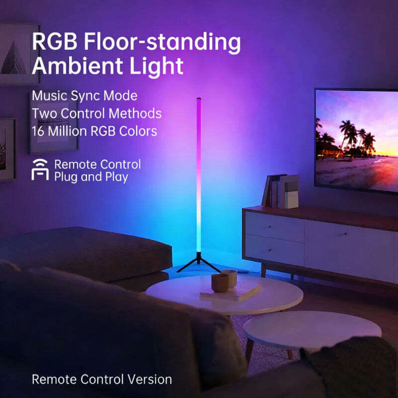 120CM LED RGB Floor Lamp Bar, Sound Pickup Ambient Light, Corner Wall Light for Bedroom, E-Sports Room Live Atmosphere Lamp TechVisio